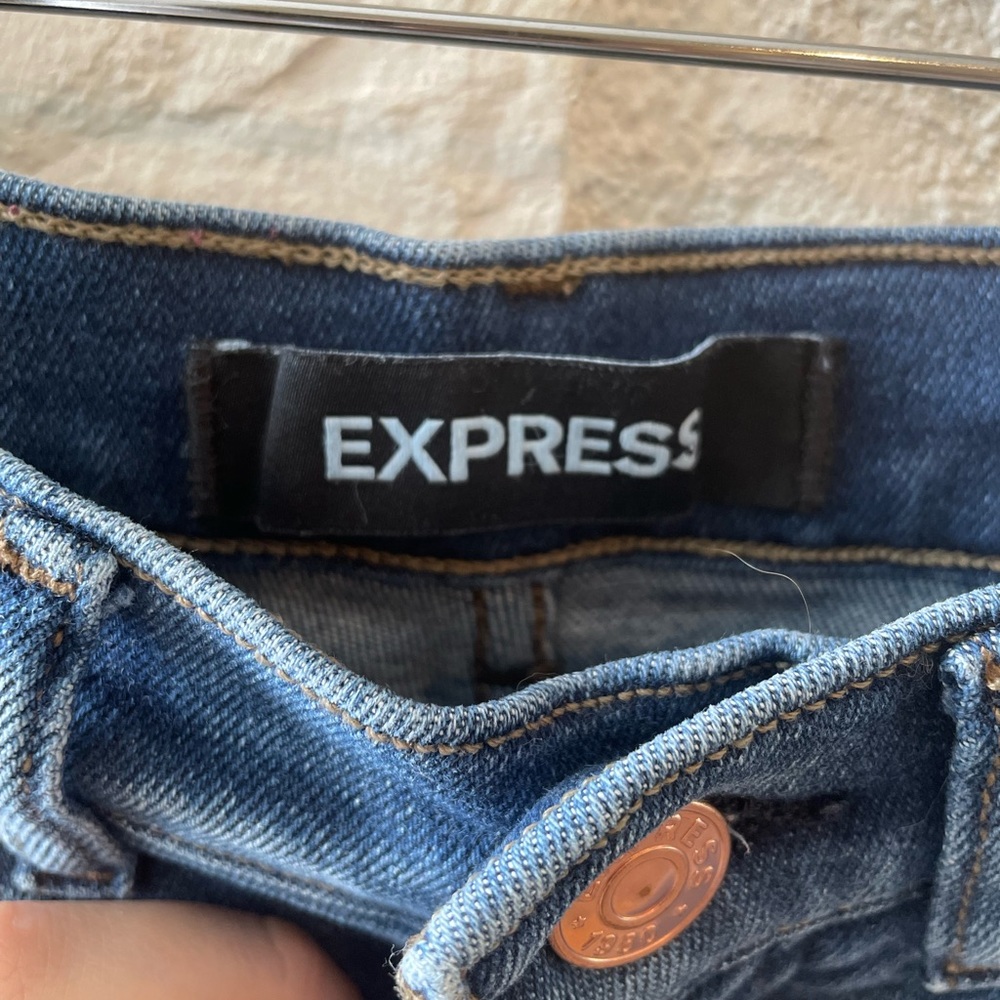 Express Stretch Slim Ankle Super High Rise Ripped Knee Jeans 00R - Picture 3 of 8